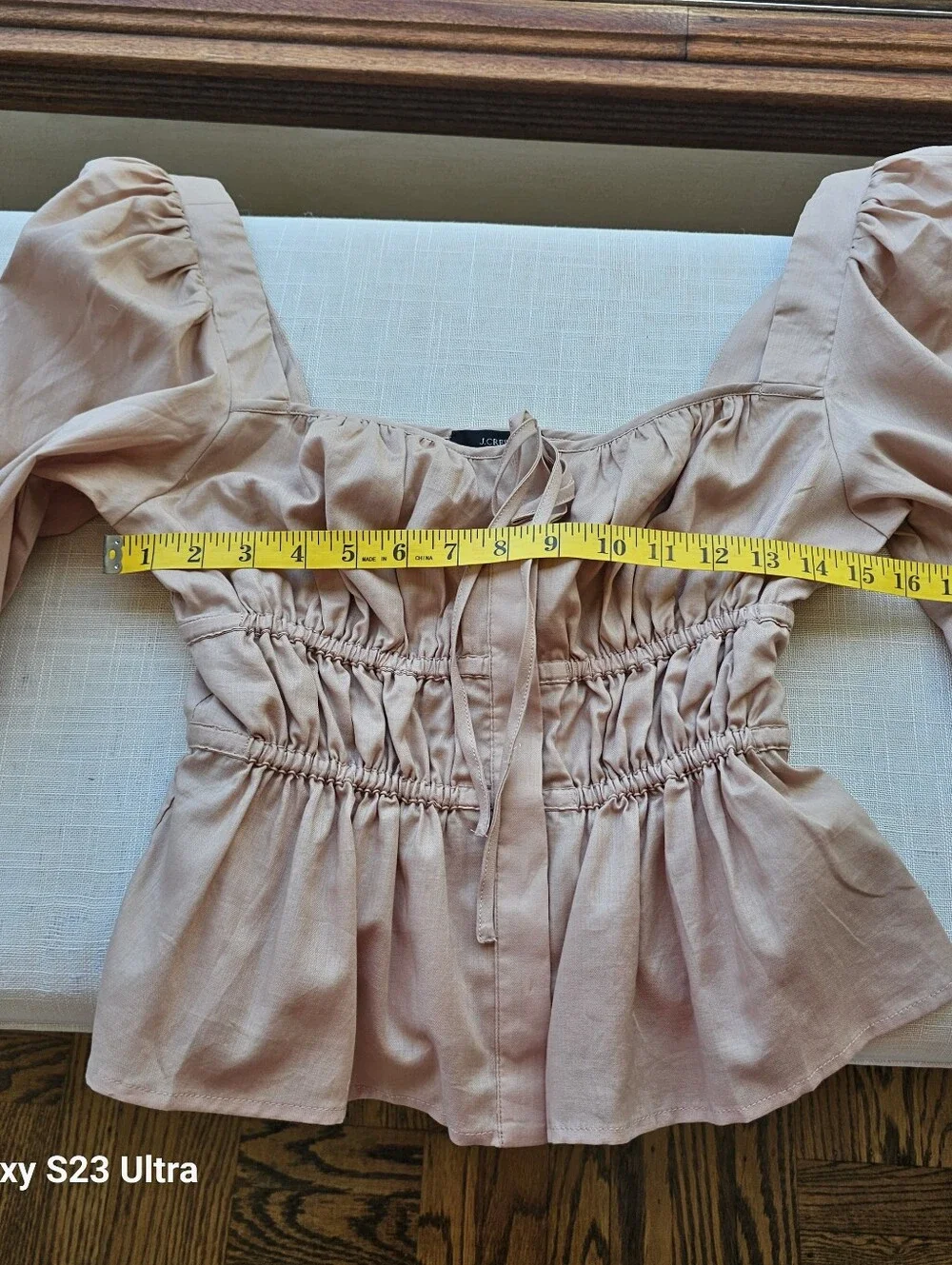 New! J. Crew Sz 6 Cinched-waist Top in Cream Herringbone Cotton NWT
